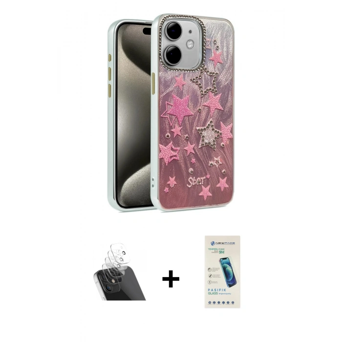 MARSİLYAN™- iPhone 11 Kılıf Zirve Modern Prime - Şeffaf Pasifik Cam Ekran Koruyucu + Kamera Lens Koruma Cam - SF
