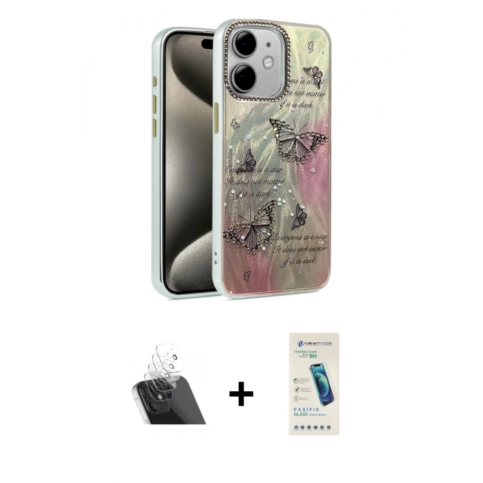 MARSİLYAN™- iPhone 11 Kılıf Zirve Modern Prime - Şeffaf Pasifik Cam Ekran Koruyucu + Kamera Lens Koruma Cam - SF