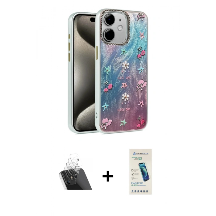 MARSİLYAN™- iPhone 11 Kılıf Zirve Modern Prime - Şeffaf Pasifik Cam Ekran Koruyucu + Kamera Lens Koruma Cam - SF