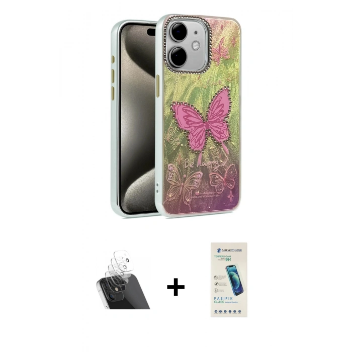 MARSİLYAN™- iPhone 11 Kılıf Zirve Modern Prime - Şeffaf Pasifik Cam Ekran Koruyucu + Kamera Lens Koruma Cam - SF