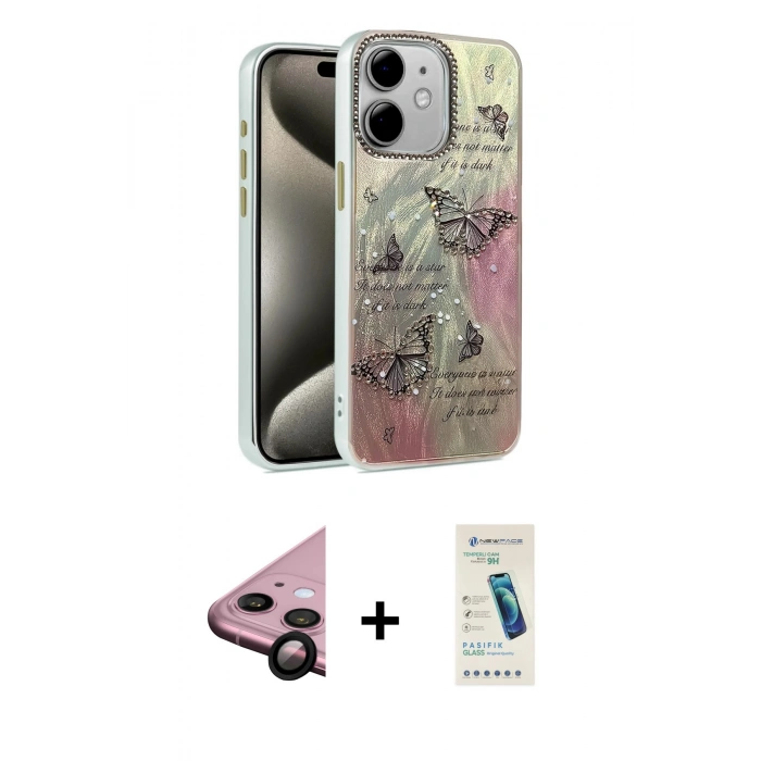 MARSİLYAN™- iPhone 11 Kılıf Zirve Modern Prime - Şeffaf Pasifik Cam Ekran Koruyucu + Raze Metal Kamera Lens - SH