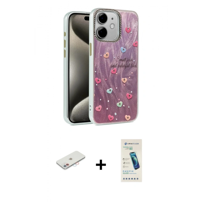 MARSİLYAN™- iPhone 11 Kılıf Zirve Modern Prime - Şeffaf Pasifik Cam Ekran Koruyucu + Renkli Kamera Lens Koruma Cam - PE