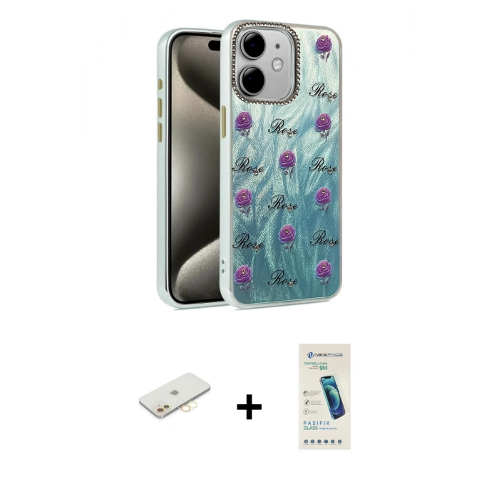 MARSİLYAN™- iPhone 11 Kılıf Zirve Modern Prime - Şeffaf Pasifik Cam Ekran Koruyucu + Renkli Kamera Lens Koruma Cam - SI