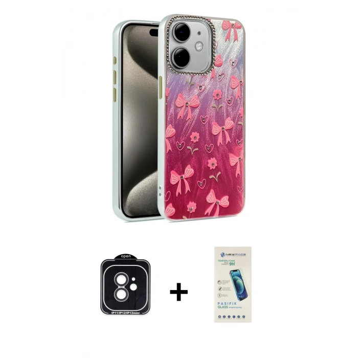 MARSİLYAN™- iPhone 11 Kılıf Zirve Modern Prime - Şeffaf Pasifik Cam Ekran Koruyucu + PVD Metal Kamera Lens - SH