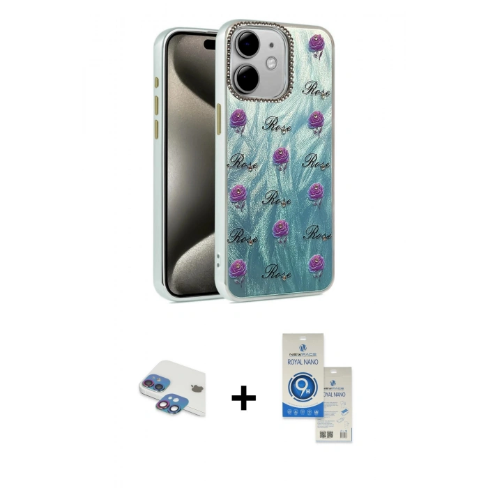 MARSİLYAN™- iPhone 11 Kılıf Zirve Modern Prime - Şeffaf Royal Nano Ekran Koruyucu + Pers Alüminyum Kamera Lens - GI