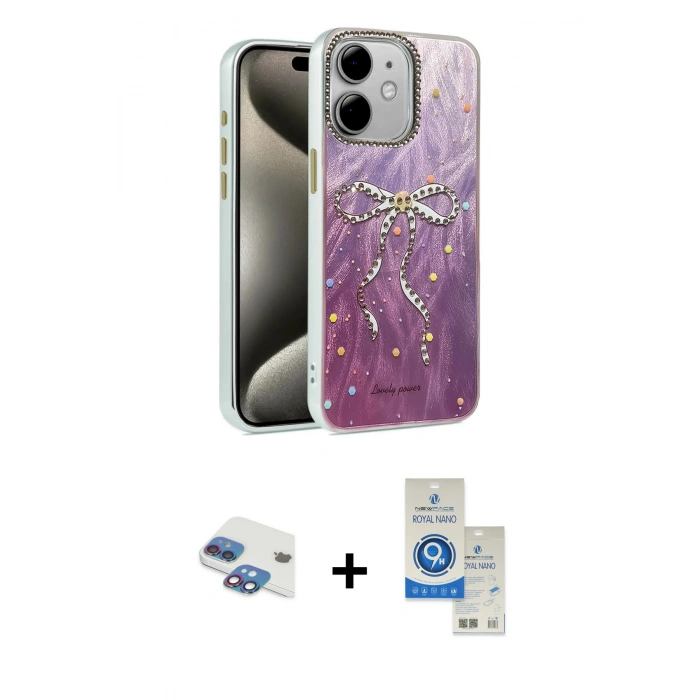 MARSİLYAN™- iPhone 11 Kılıf Zirve Modern Prime - Şeffaf Royal Nano Ekran Koruyucu + Pers Alüminyum Kamera Lens - GI