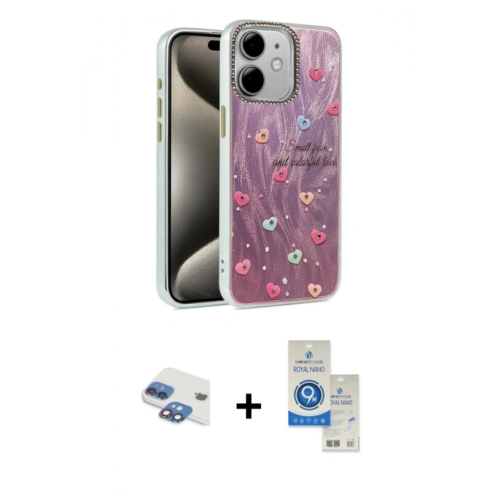 MARSİLYAN™- iPhone 11 Kılıf Zirve Modern Prime - Şeffaf Royal Nano Ekran Koruyucu + Pers Alüminyum Kamera Lens - GI