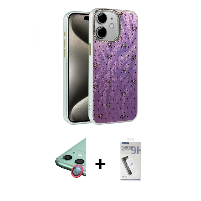 MARSİLYAN™- iPhone 11 Kılıf Zirve Modern Prime - Şeffaf Uv Polymer Nano Ekran Koruyucu + Kırmızı Raze Metal Kamera Lens