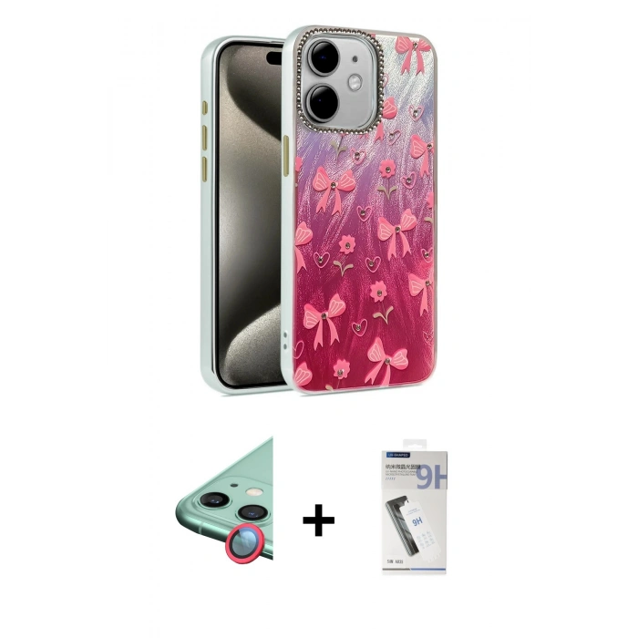 MARSİLYAN™- iPhone 11 Kılıf Zirve Modern Prime - Şeffaf Uv Polymer Nano Ekran Koruyucu + Kırmızı Raze Metal Kamera Lens