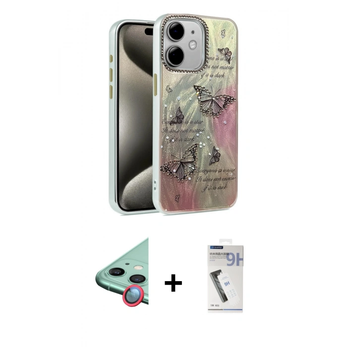 MARSİLYAN™- iPhone 11 Kılıf Zirve Modern Prime - Şeffaf Uv Polymer Nano Ekran Koruyucu + Kırmızı Raze Metal Kamera Lens