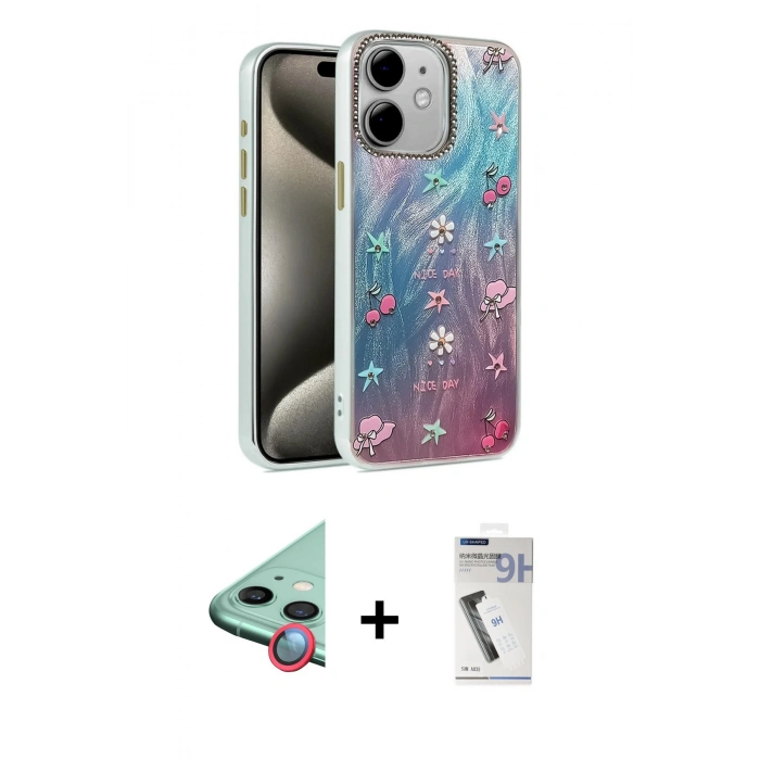 MARSİLYAN™- iPhone 11 Kılıf Zirve Modern Prime - Şeffaf Uv Polymer Nano Ekran Koruyucu + Kırmızı Raze Metal Kamera Lens