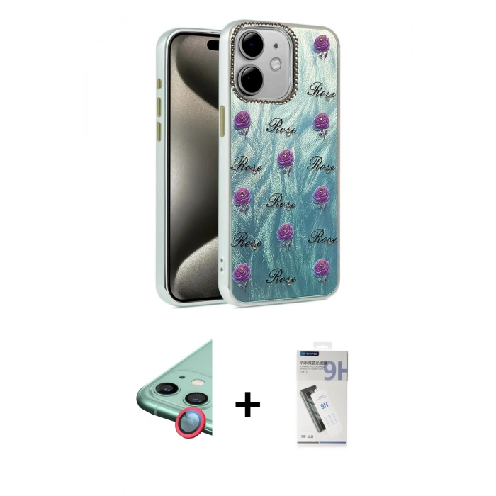 MARSİLYAN™- iPhone 11 Kılıf Zirve Modern Prime - Şeffaf Uv Polymer Nano Ekran Koruyucu + Kırmızı Raze Metal Kamera Lens