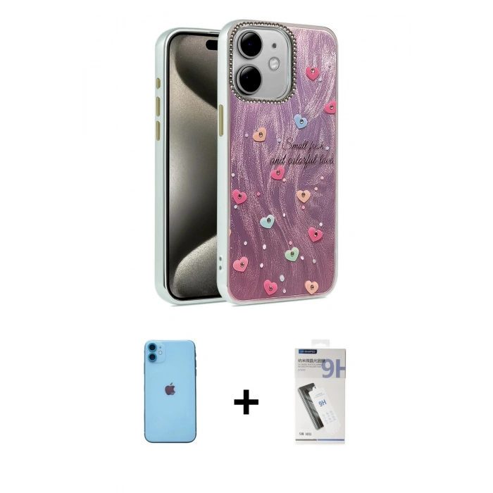 MARSİLYAN™- iPhone 11 Kılıf Zirve Modern Prime - Şeffaf Uv Polymer Nano Ekran Koruyucu + Neon Fosforlu Kamera Lens - MI
