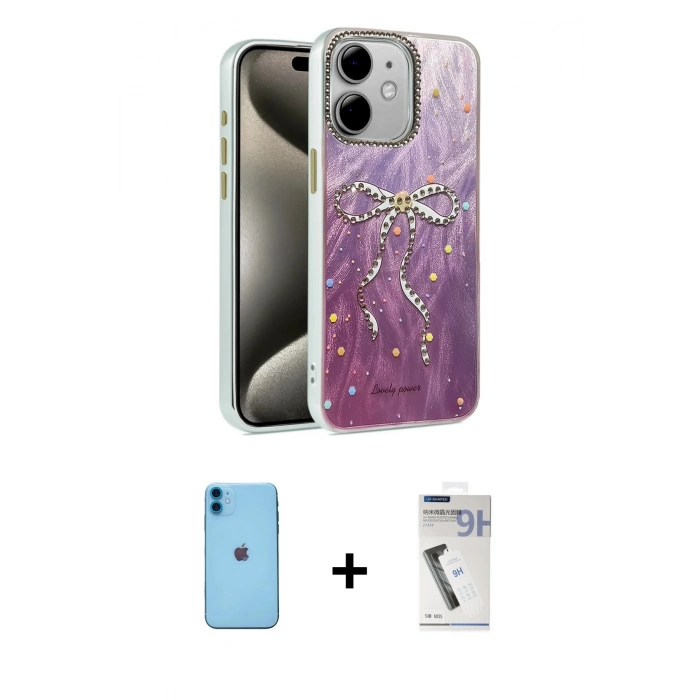 MARSİLYAN™- iPhone 11 Kılıf Zirve Modern Prime - Şeffaf Uv Polymer Nano Ekran Koruyucu + Neon Fosforlu Kamera Lens - MI