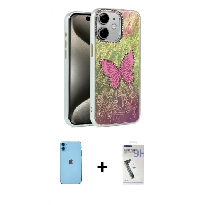 MARSİLYAN™- iPhone 11 Kılıf Zirve Modern Prime - Şeffaf Uv Polymer Nano Ekran Koruyucu + Neon Fosforlu Kamera Lens - MI