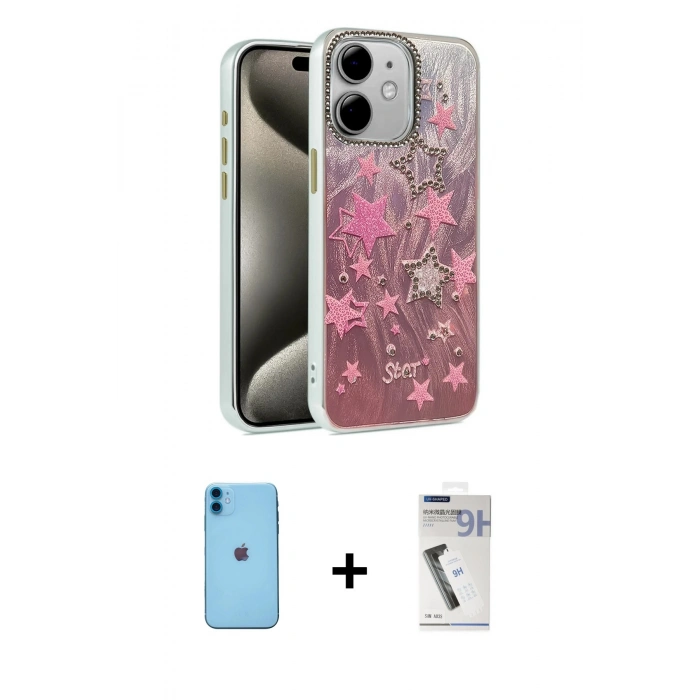 MARSİLYAN™- iPhone 11 Kılıf Zirve Modern Prime - Şeffaf Uv Polymer Nano Ekran Koruyucu + Neon Fosforlu Kamera Lens - MI