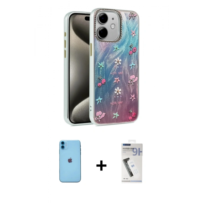 MARSİLYAN™- iPhone 11 Kılıf Zirve Modern Prime - Şeffaf Uv Polymer Nano Ekran Koruyucu + Neon Fosforlu Kamera Lens - MI