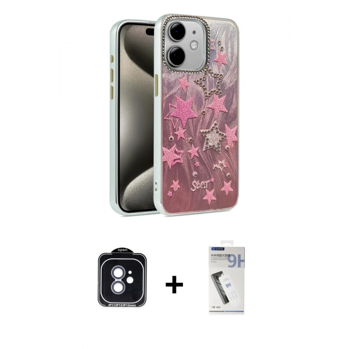 MARSİLYAN™- iPhone 11 Kılıf Zirve Modern Prime - Şeffaf Uv Polymer Nano Ekran Koruyucu + PVD Metal Kamera Lens - MI