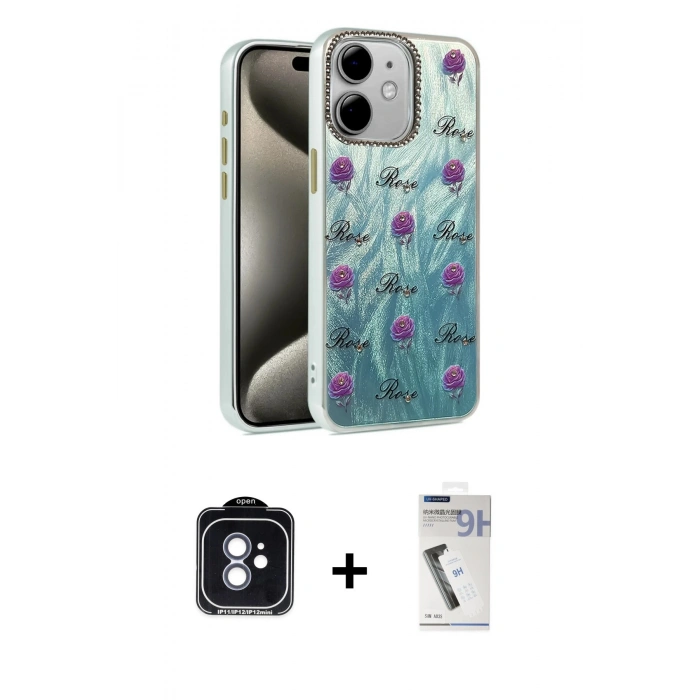 MARSİLYAN™- iPhone 11 Kılıf Zirve Modern Prime - Şeffaf Uv Polymer Nano Ekran Koruyucu + PVD Metal Kamera Lens - MI