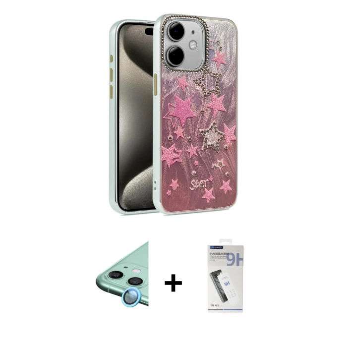 MARSİLYAN™- iPhone 11 Kılıf Zirve Modern Prime - Şeffaf Uv Polymer Nano Ekran Koruyucu + Raze Metal Kamera Lens - MI