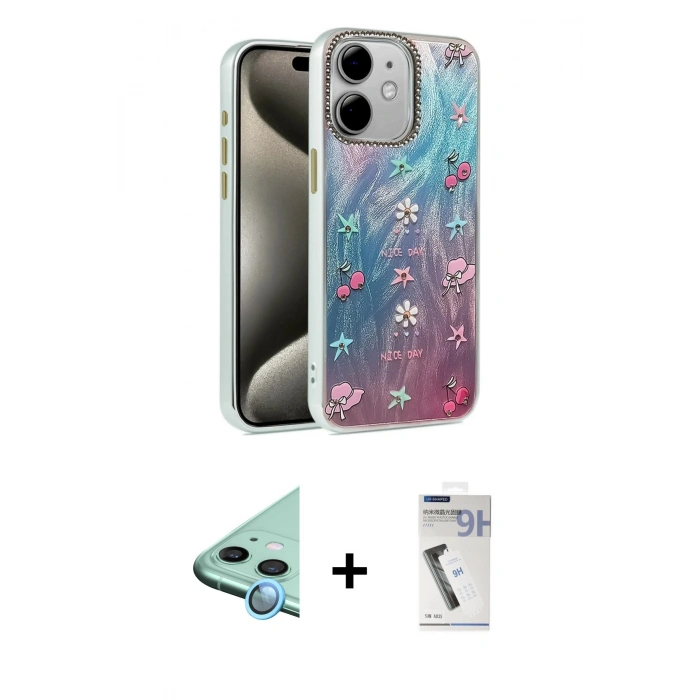 MARSİLYAN™- iPhone 11 Kılıf Zirve Modern Prime - Şeffaf Uv Polymer Nano Ekran Koruyucu + Raze Metal Kamera Lens - MI