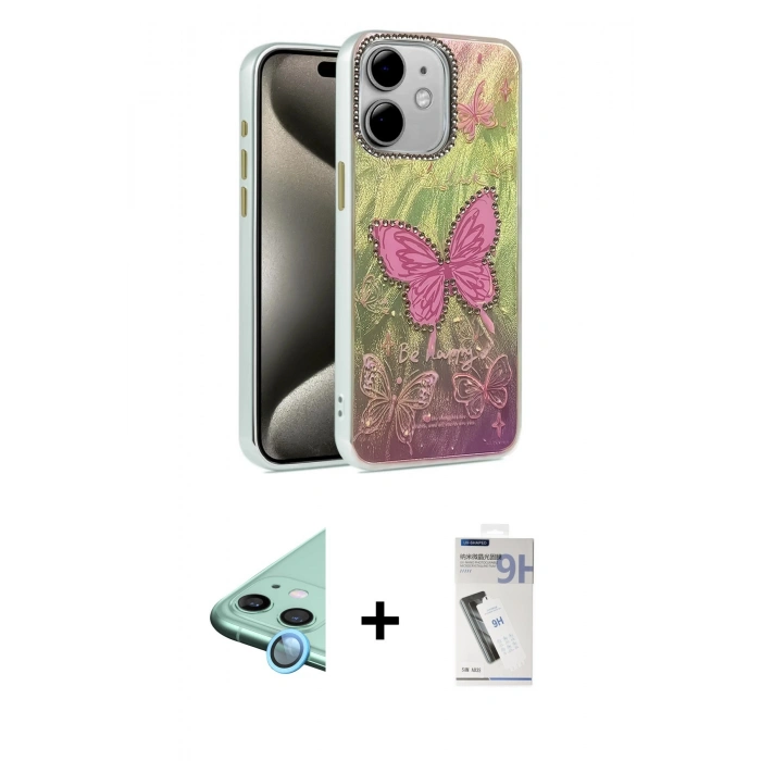 MARSİLYAN™- iPhone 11 Kılıf Zirve Modern Prime - Şeffaf Uv Polymer Nano Ekran Koruyucu + Raze Metal Kamera Lens - MI