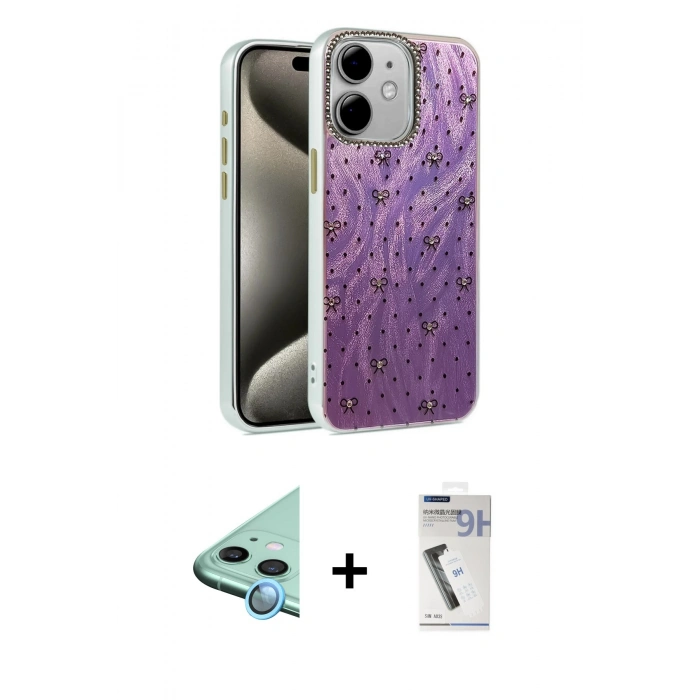 MARSİLYAN™- iPhone 11 Kılıf Zirve Modern Prime - Şeffaf Uv Polymer Nano Ekran Koruyucu + Raze Metal Kamera Lens - MI