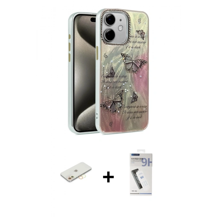 MARSİLYAN™- iPhone 11 Kılıf Zirve Modern Prime - Şeffaf Uv Polymer Nano Ekran Koruyucu + Renkli Kamera Lens Koruma Cam - SI