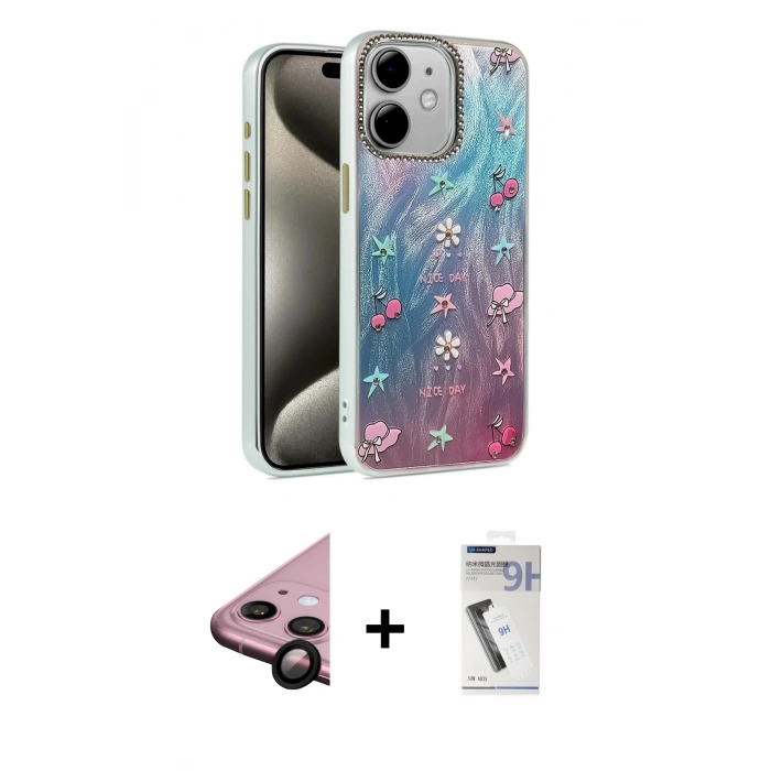 MARSİLYAN™- iPhone 11 Kılıf Zirve Modern Prime - Şeffaf Uv Polymer Nano Ekran Koruyucu + Raze Metal Kamera Lens - SH