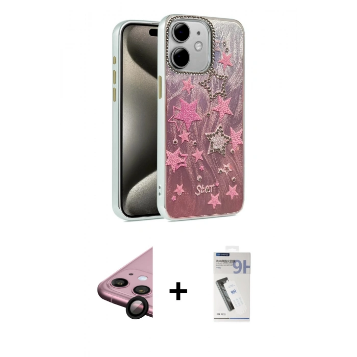 MARSİLYAN™- iPhone 11 Kılıf Zirve Modern Prime - Şeffaf Uv Polymer Nano Ekran Koruyucu + Raze Metal Kamera Lens - SH