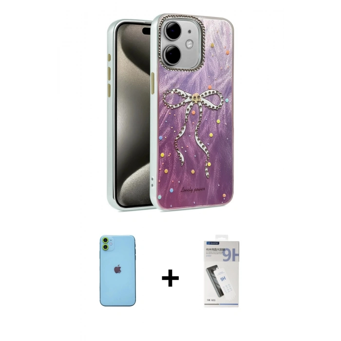 MARSİLYAN™- iPhone 11 Kılıf Zirve Modern Prime - Şeffaf Uv Polymer Nano Ekran Koruyucu + Neon Fosforlu Kamera Lens - YL