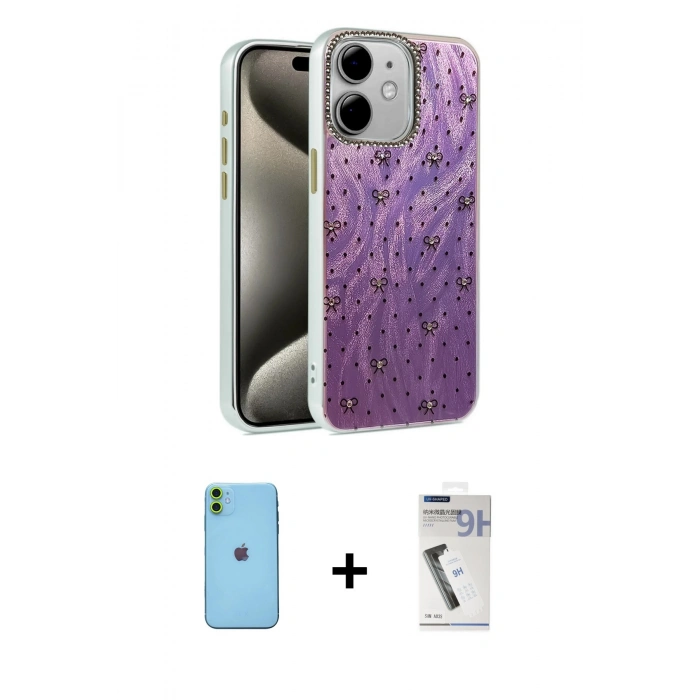 MARSİLYAN™- iPhone 11 Kılıf Zirve Modern Prime - Şeffaf Uv Polymer Nano Ekran Koruyucu + Neon Fosforlu Kamera Lens - YL