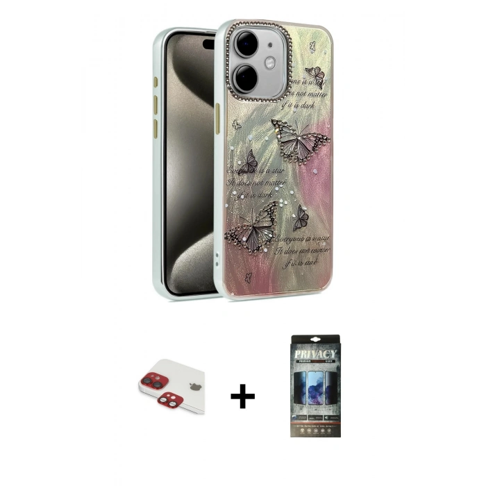 MARSİLYAN™- iPhone 11 Kılıf Zirve Modern Prime - Siyah 34D Hayalet Izgaralı Cam + Pers Alüminyum Kamera Lens - KI