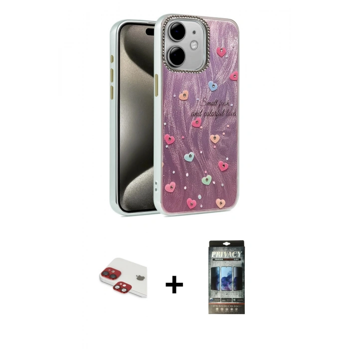 MARSİLYAN™- iPhone 11 Kılıf Zirve Modern Prime - Siyah 34D Hayalet Izgaralı Cam + Pers Alüminyum Kamera Lens - KI