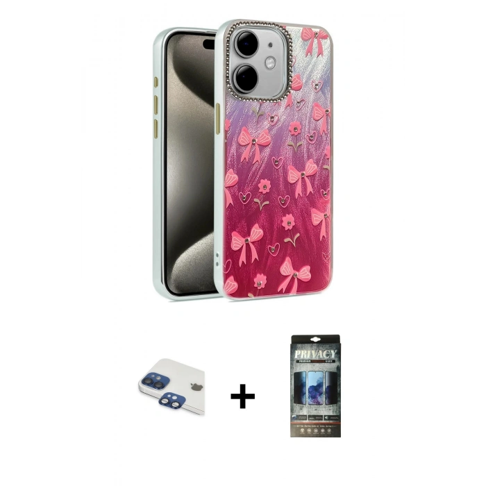 MARSİLYAN™- iPhone 11 Kılıf Zirve Modern Prime - Siyah 34D Hayalet Izgaralı Cam + Pers Alüminyum Kamera Lens - LT