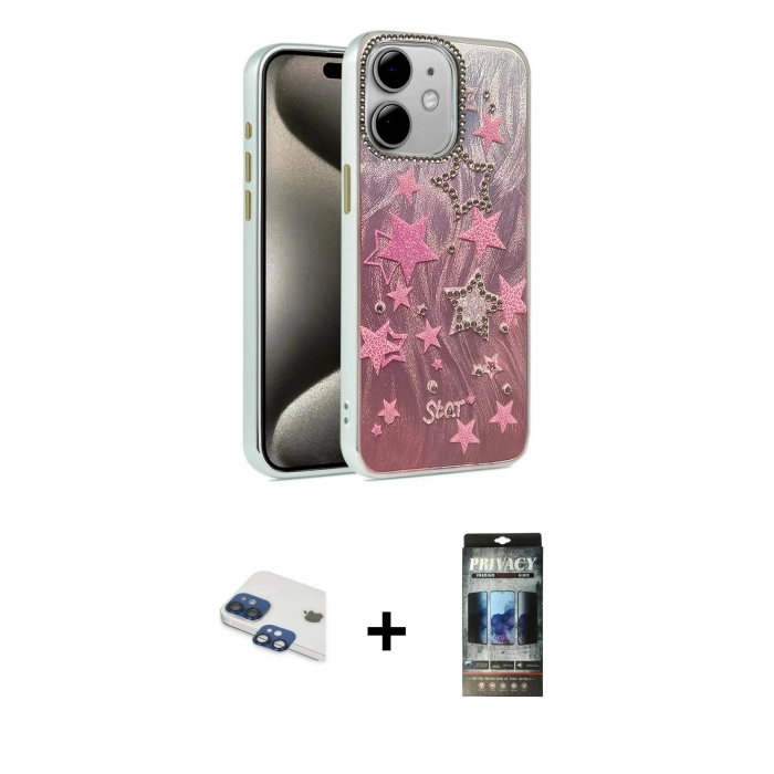MARSİLYAN™- iPhone 11 Kılıf Zirve Modern Prime - Siyah 34D Hayalet Izgaralı Cam + Pers Alüminyum Kamera Lens - LT