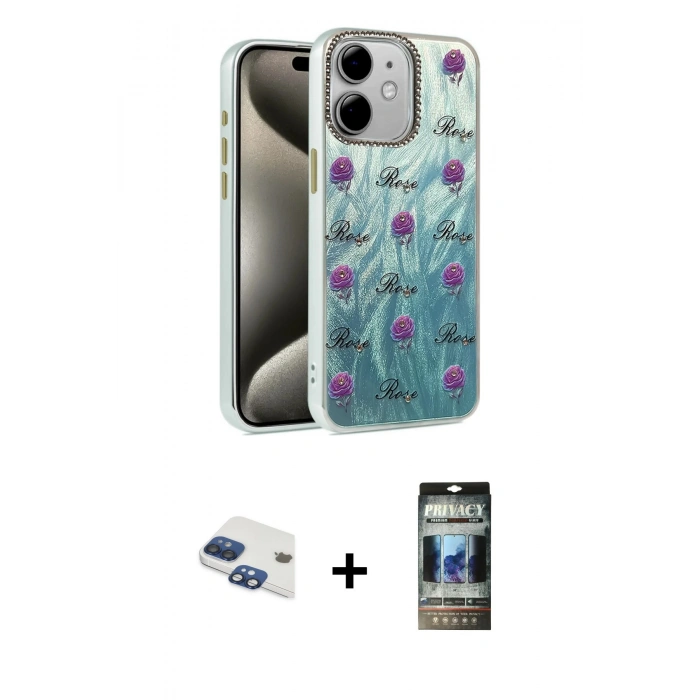MARSİLYAN™- iPhone 11 Kılıf Zirve Modern Prime - Siyah 34D Hayalet Izgaralı Cam + Pers Alüminyum Kamera Lens - LT