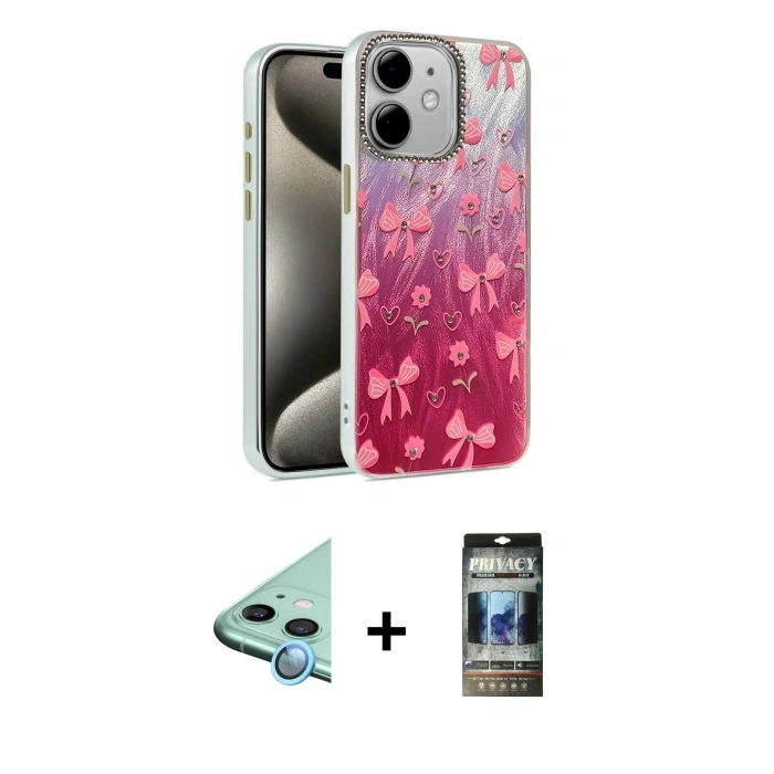 MARSİLYAN™- iPhone 11 Kılıf Zirve Modern Prime - Siyah 34D Hayalet Izgaralı Cam + Raze Metal Kamera Lens - MI