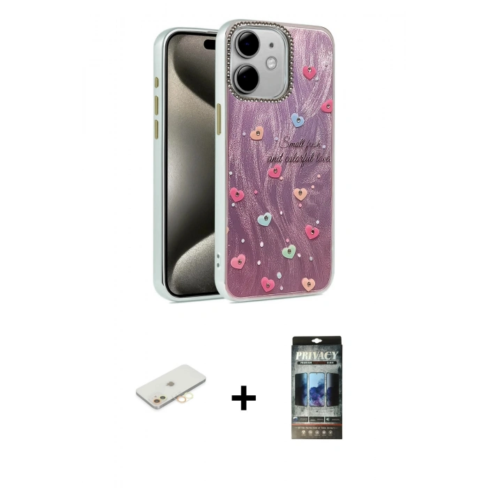 MARSİLYAN™- iPhone 11 Kılıf Zirve Modern Prime - Siyah 34D Hayalet Izgaralı Cam + Renkli Kamera Lens Koruma Cam - SI