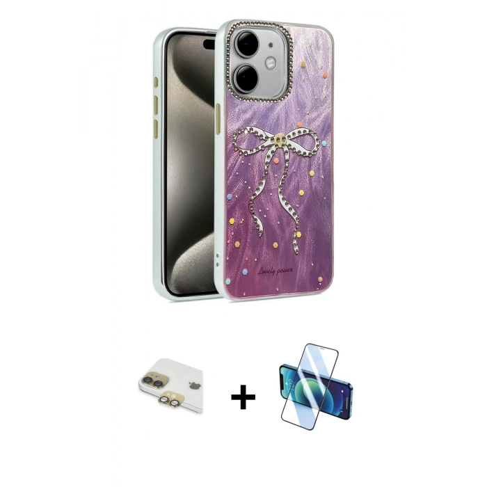 MARSİLYAN™- iPhone 11 Kılıf Zirve Modern Prime - Siyah 3D Antistatik Cam Ekran Koruyucu + Pers Alüminyum Kamera Lens - GD