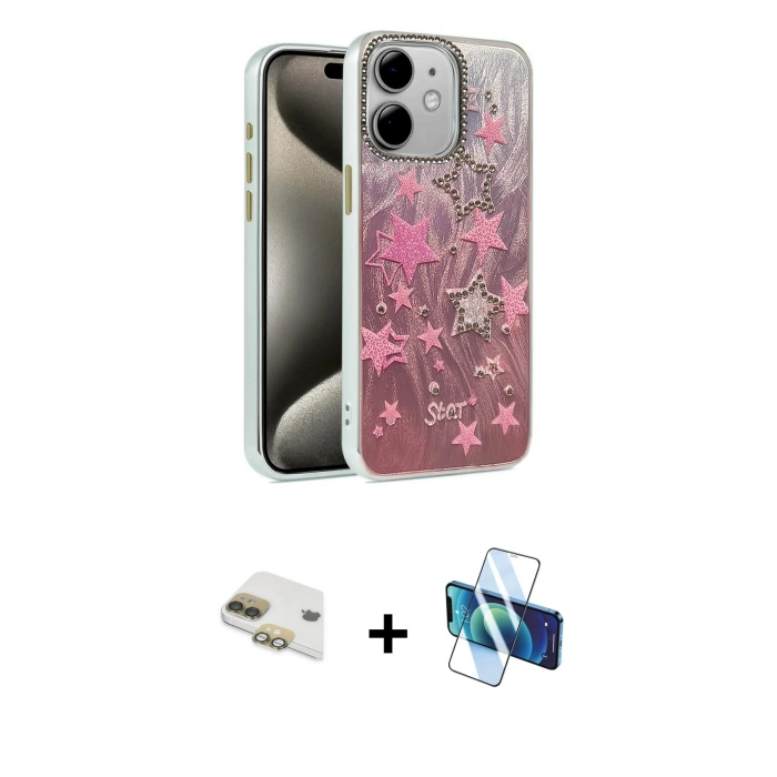 MARSİLYAN™- iPhone 11 Kılıf Zirve Modern Prime - Siyah 3D Antistatik Cam Ekran Koruyucu + Pers Alüminyum Kamera Lens - GD