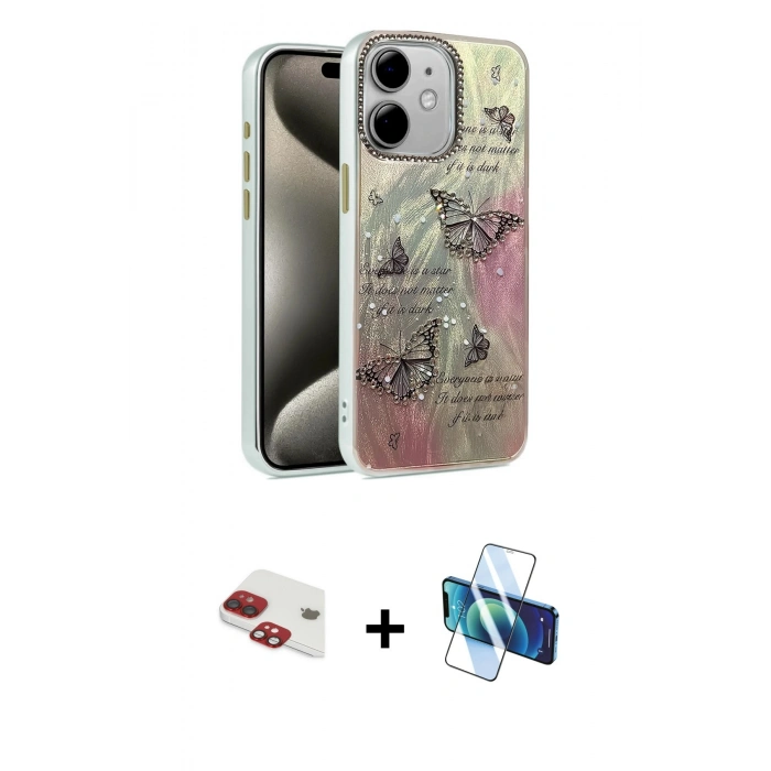 MARSİLYAN™- iPhone 11 Kılıf Zirve Modern Prime - Siyah 3D Antistatik Cam Ekran Koruyucu + Pers Alüminyum Kamera Lens - KI