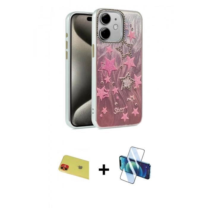 MARSİLYAN™- iPhone 11 Kılıf Zirve Modern Prime - Siyah 3D Antistatik Cam Ekran Koruyucu + Rainbow Kamera Lens Koruma Cam - KI
