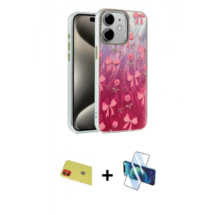 MARSİLYAN™- iPhone 11 Kılıf Zirve Modern Prime - Siyah 3D Antistatik Cam Ekran Koruyucu + Rainbow Kamera Lens Koruma Cam - KI