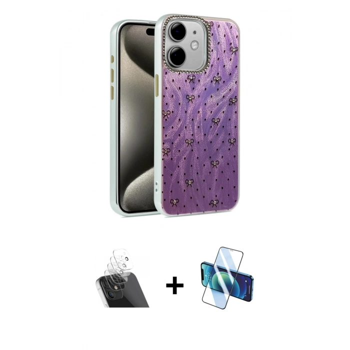 MARSİLYAN™- iPhone 11 Kılıf Zirve Modern Prime - Siyah 3D Antistatik Cam Ekran Koruyucu + Kamera Lens Koruma Cam - SF