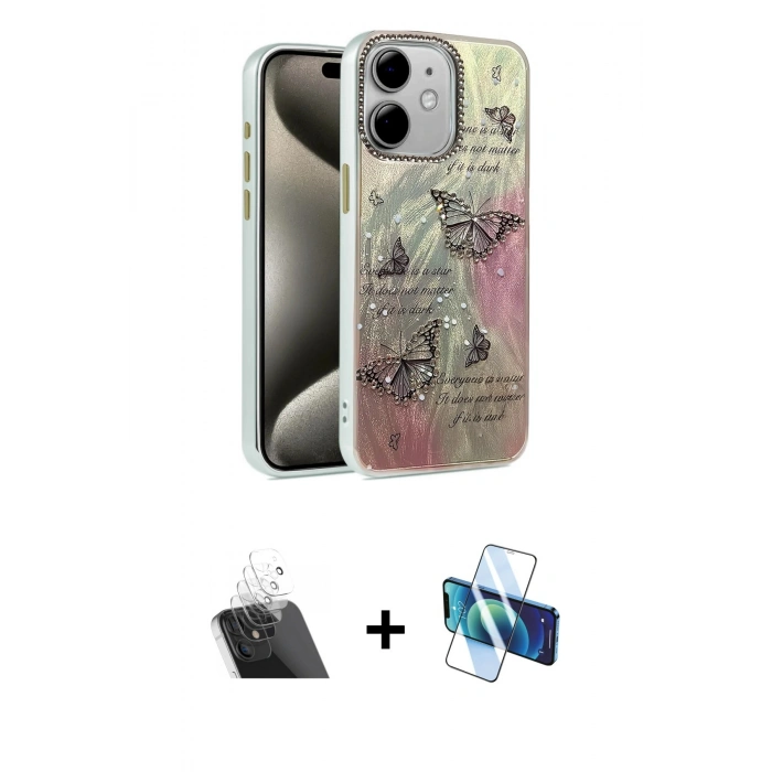 MARSİLYAN™- iPhone 11 Kılıf Zirve Modern Prime - Siyah 3D Antistatik Cam Ekran Koruyucu + Kamera Lens Koruma Cam - SF