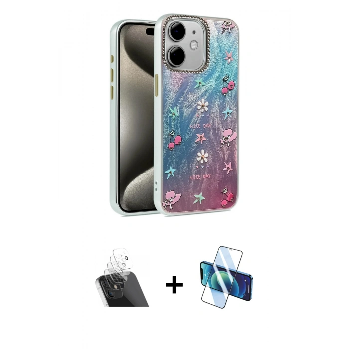 MARSİLYAN™- iPhone 11 Kılıf Zirve Modern Prime - Siyah 3D Antistatik Cam Ekran Koruyucu + Kamera Lens Koruma Cam - SF