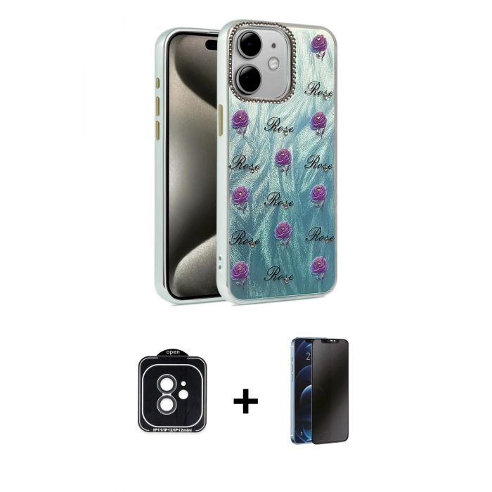 MARSİLYAN™- iPhone 11 Kılıf Zirve Modern Prime - Siyah 3D Antistatik Hayalet Cam Ekran Koruyucu + PVD Metal Kamera Lens - SH