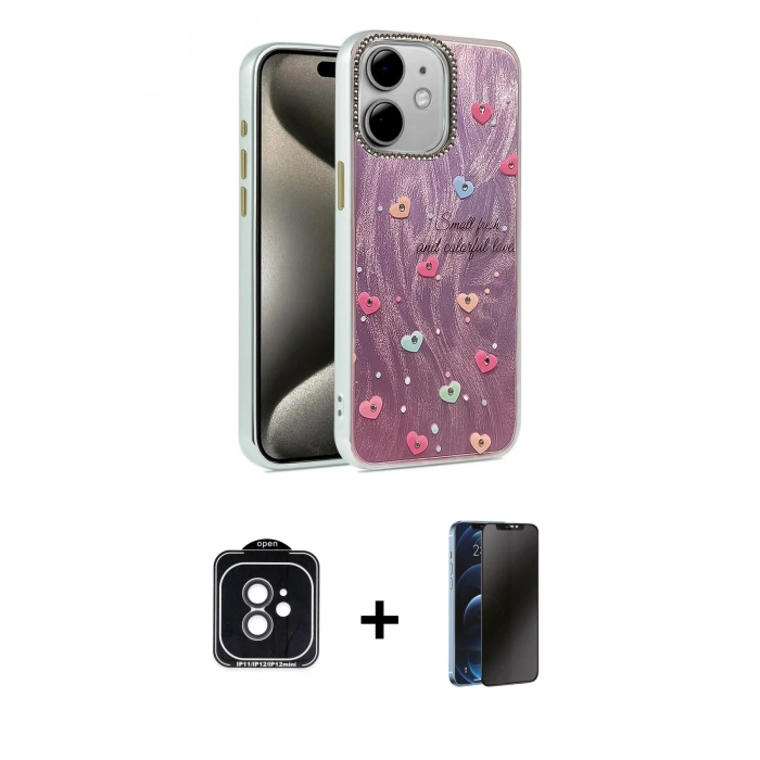 MARSİLYAN™- iPhone 11 Kılıf Zirve Modern Prime - Siyah 3D Antistatik Hayalet Cam Ekran Koruyucu + PVD Metal Kamera Lens - SH