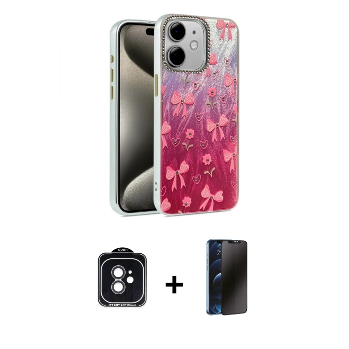 MARSİLYAN™- iPhone 11 Kılıf Zirve Modern Prime - Siyah 3D Antistatik Hayalet Cam Ekran Koruyucu + PVD Metal Kamera Lens - SH
